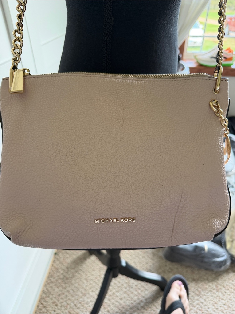 Michael Kors Light Cream Leather Tote with Gold Hardware